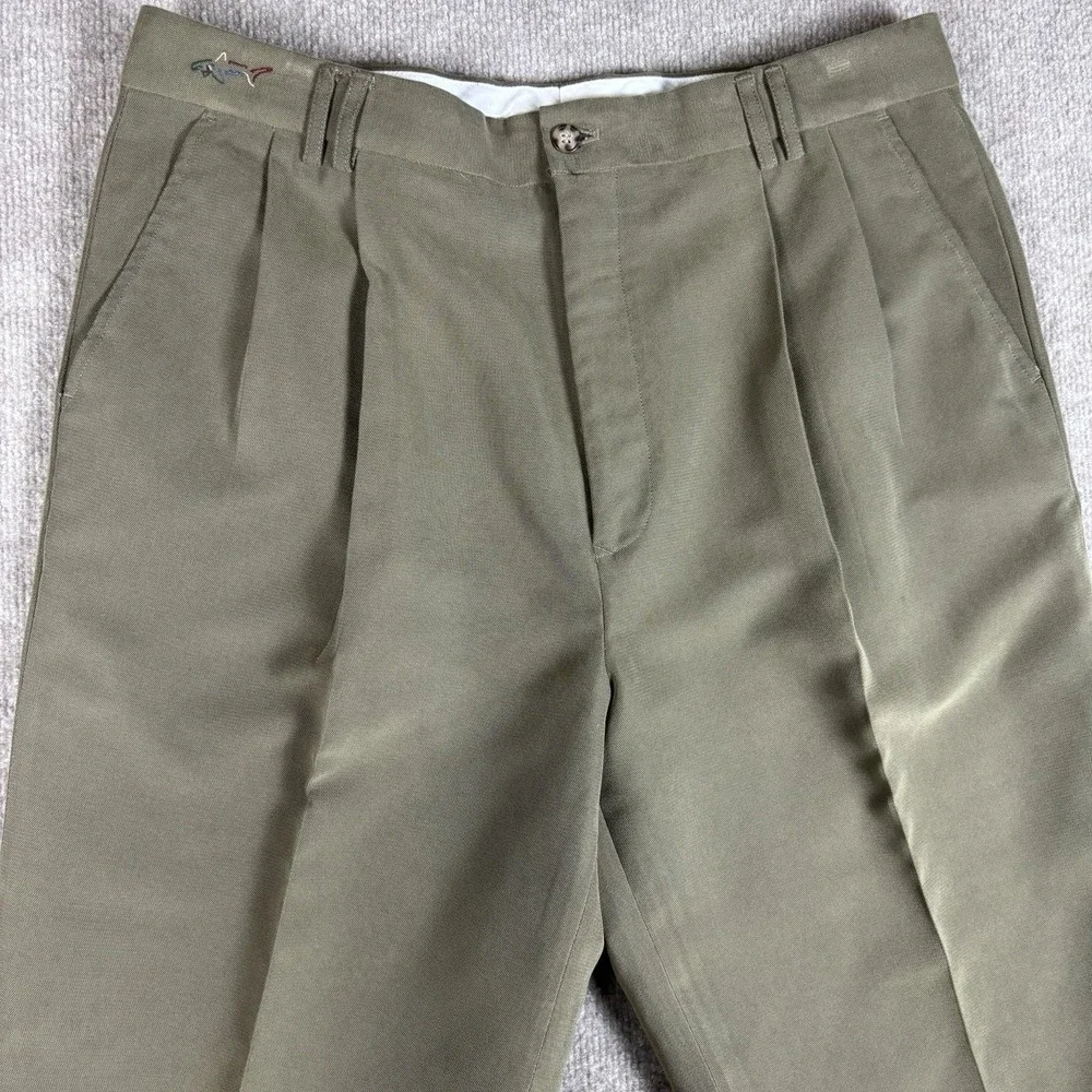 Greg Norman Mens Pleated Golf Pants Olive Khaki 36x32 Classic Fit Cuffed